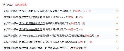 根据天眼查数据，上述7家企业法人股东持有股数累计达总股本的10.42%。其中，部分股东被相关法院要求强制执行。如股东之一的焦作市三维商业广场有限公司持有的2.5%股权在2017年被焦作市解放区人民法院轮番冻结，另一股东焦作市银河置业有限公司持有的2.08%股权也被焦作市山阳法院冻结。